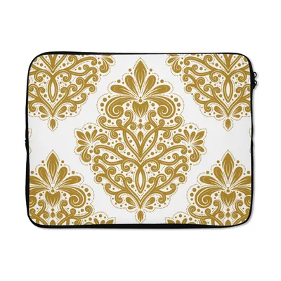 Produktbild von MuchoWow® Laptop Hülle 15 Zoll Vintage - Blumen - Gold - Muster Laptoptasche - Laptoptasche - Sleeve - Rundum-Schutz