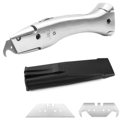 Professionelles Tapijtmes mit Trapezklinge und Hakenmesser