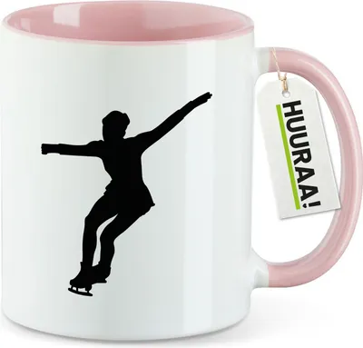 Produktbild von Huuraa Kaffeetasse Eiskunstlauf Silhouette 330ml Rosa Keramik Kaffeebecher Geschenkidee