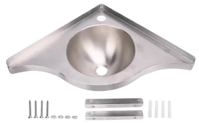 Immagine prodotto di Lavello ad angolo per camper, 39,9 x 13 cm, acciaio inossidabile 304, scarico da 40 mm, salvaspazio per camper, barche, yacht, bagni e cucine