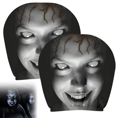 Produktbild von 2er-Set Geist-Kopfstützenbezüge, Halloween Auto-Kopfstützenbezug mit gruseligem Gesichtsdesign, elastischer universeller Schutz für Auto, SUV und LKW