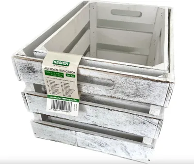 Produktbild von 2er Set Kesper Aufbewahrungsbox weiß Vintage Holz Holzkiste Weinkiste