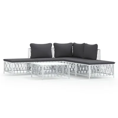 Produktbild von vidaXL 6-tlg. Garten-Lounge-Set mit Kissen Weiß Stahl