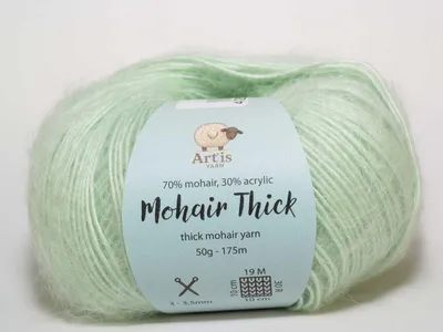 Obrázek produktu pro Mohairová příze "Thick Art'is" – 70 % mohér, 30 %.Polyakryl. Jemná, nadýchaná textura (50 g – 175 m). Barva: světle zelená (18)