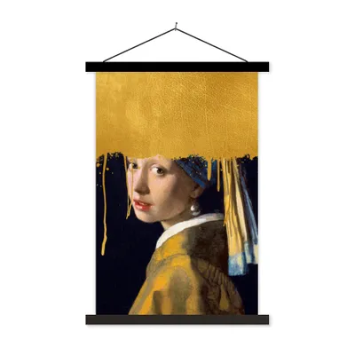 Obrázok produktu pre MuchoWow® Textilný plagát - Dievča s perlovou náušnicou - Zlato - Johannes Vermeer - 120x180cm - S čiernymi lamelami