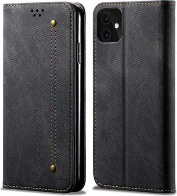 Produktbild von iPhone 11 Hülle, LaimTop Denim Leder Brieftasche Magnetverschluss Flip Bookstyle Schutzhülle mit Standfunktion für iPhone 11 Schwarz