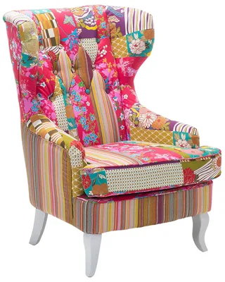 Produktbild von BELIANI Ohrensessel Bunt Hauptfarbe Fuchsia Patchwork Stoffbezug mit Weißen Holzbeinen Retro-Stil Wohnzimmer Ausstattung Sitzmöbel