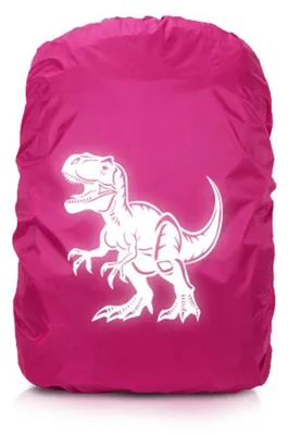 Produktbild von Regenschutz Rucksack Kinder 30-40L Wasserdicht mit Reflektoren Rosa T-Rex
