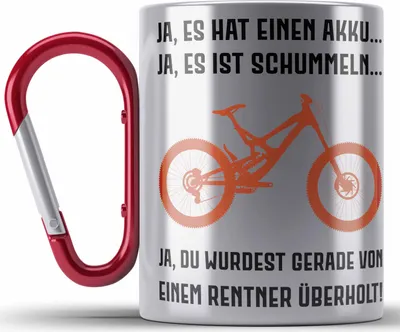 Produktbild von Trendation - Elektrofahrrad E-Bike Edelstahl Tasse Karabiner mit Spruch Geschenk Ebike Lustige Geschenke Karabiner Edelstahl Tasse Karabiner Edelstahl Rentner Sprüche Rentnerin (Rot)