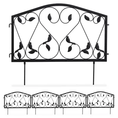 Obrázek produktu pro Relaxdays plot na záhon, 4dílné ohraničení záhonu do zahrady, železný plot na zasunutí, antický vzhled, motiv listů, V x Š 33 x 225 cm, černý