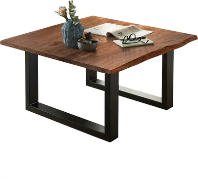 Produktbild von Couchtisch Baumkante massiv Akazie nussbaum 90 x 90 schwarz NOAH