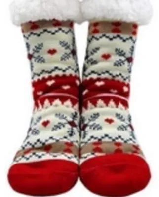 Produktbild von Haussocken Damen Winter Warm mit ABS Sohle Anti-Rutsch Rot Schneeflocke Größe 35-41 1 Paar