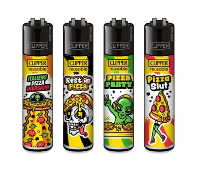 Produktbild von Clipper Feuerzeug 4er Set Pizza