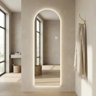 Produktbild von LED Ganzkörperspiegel mit Beleuchtung 150x50cm Bogen Wandspiegel Dimmbar 3 Lichtfarben Memory Funktion Modern Ankleidespiegel