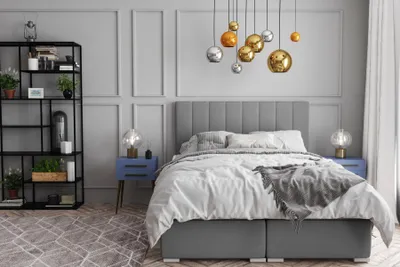 Zdjęcie produktu dla Łóżko Boxspring hotelowe podwójne łóżka tapicerowane funkcja box szary 180x200cm