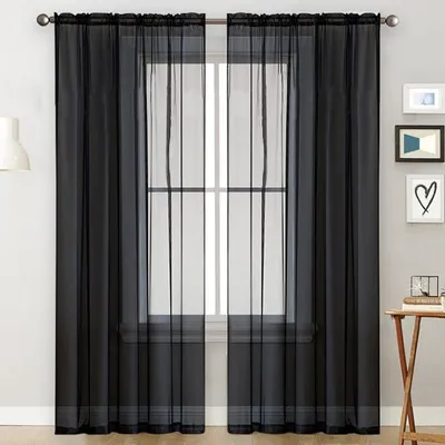 Image de Rideaux transparents pour salon, rideaux d'intimité pour chambre, rideaux noirs semi-transparents (99 cm de largeur x 130 cm de hauteur, 2 pièces)