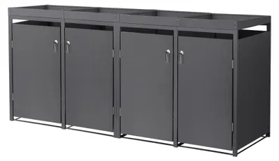 Zdjęcie produktu dla ML-Design 4-pojemnikowy pojemnik na odpady z dachem do sadzenia na 4 pojemniki na odpady, 240L 264x80x124cm antracyt, stal, odporny na warunki atmosferyczne/zamykany na klucz