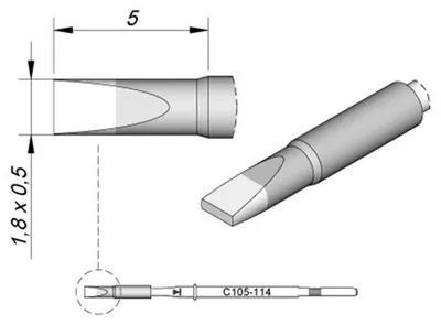 Obrázok produktu pre JBC spájkovací hrot série C105, tvar dláta, C105114/1,8 x 0,5 mm, rovný C105114