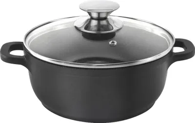 Zdjęcie produktu dla Garnek do gotowania, nieprzywierająca powłoka granitowa, szklana pokrywa, czarny, 4-5 l