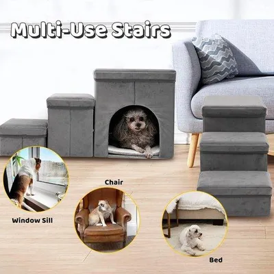 Produktbild von Famanu Hundetreppe für Bett und Sofa - Haustiertreppe mit rutschfestem Bezug