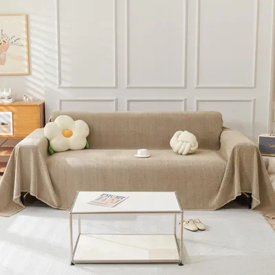 Imagen del producto de Manta de chenilla con estampado de cuadros, color camel, de 230x340 cm, ideal para el salón