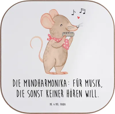 Produktbild von Mr. & Mrs. Panda Tischschoner Musik Mundharmonika - Weiß - Geschenk, Musikinstrument, Folklore, Coaster, Kaffeeuntersetzer, Blues, gläseruntersetzer, Lernen, Instrument