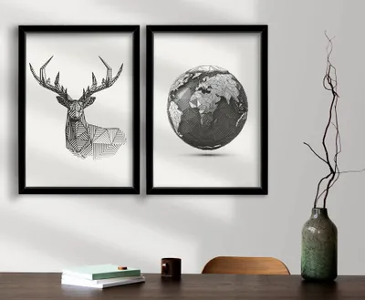 Image de Wallity, 2P3853NISCT-003, tableau décoratif en MDF avec cadre (lot de 2), 100 % MDF, gris, 38 x 53 cm
