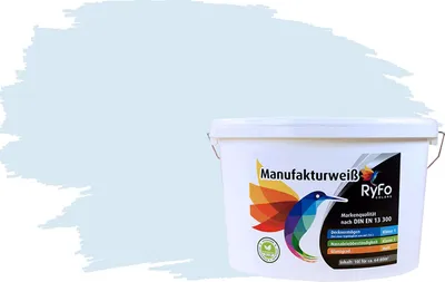 Produktbild von RyFo Colors Bunte Wandfarbe Manufakturweiß Lichtblau 10l - weitere Blau Farbtöne und Größen erhältlich, Deckkraft Klasse 1, Nassabrieb Klasse 1