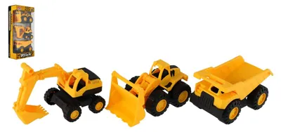 Produktbild von 3 Stück Bau-Autos aus Kunststoff, 12 cm, mit Freilauf, in einer Schachtel (14,5 x 30 x 7 cm)