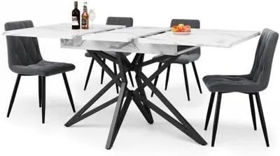Imagen del producto de Mesa extensible para comedor, de 120 a 160 cm, color blanco, con aspecto de mármol