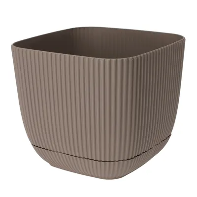 Produktbild von Progarden | Pflanzkübel - Quadrat - 17 cm - Beige - Stilvoll, mit Untersetzer, Wasserablauf