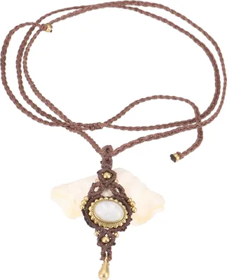 Produktbild von Boho Makramee Halskette, Unikat Elfenschmuck, Festivalschmuck, Boho Choker - Mondstein/braun, Baumwollfäden,Halbedelstein, Ketten & Modeschmuck für den Hals