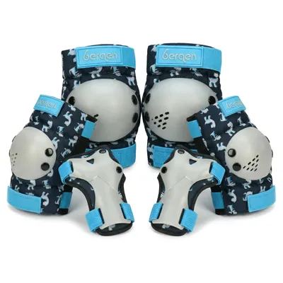 Produktbild von Kinder Schützer für Inlineskate, Roller, Fahrrad und Skateboard, 6-teiliges Set BERGEN Nino XS für Knie, Ellbogen und Handgelenke, Schwarz, Blau