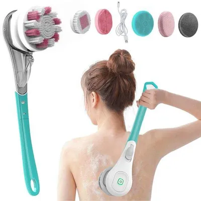 Obrázek produktu pro Elektrický sprchový kartáč, dlouhý, modrý, 6 čisticích hlavic