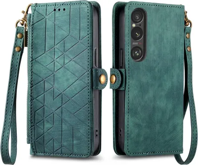Produktbild von Für Sony Xperia 10 VI 6. Gen Kunstleder Zipper Wallet Tasche mit Schlaufe Schutz Hülle Case Cover Grün