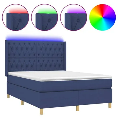 Produktbild von vidaXL Boxspringbett mit Matratze & LED Blau 140x190 cm Stoff