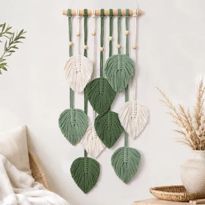 Produktbild von Boho-Wandteppich aus Makramee mit Blattformen
