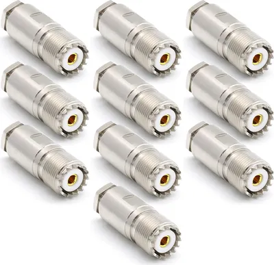 Image de SO239 Connecteur pour RG58 LMR195 RG303 RG141 RG142 RG400 Câble coaxial RF Type de pince Connecteur PL Femelle UHF Nickelé avec broche plaquée or - Pack de 10
