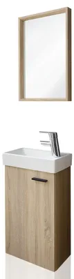 Produktbild von Gäste WC Badmöbel Set Waschbecken mit Unterschrank inkl. Armatur klein Sonoma