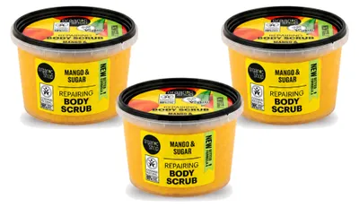Immagine prodotto di 3 confezioni di scrub corpo biologico Mango & Zucchero di Organic Shop - 250 ml ciascuna - confezione
