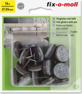 Produktbild von Filzgleiter mit Stift rund 24mm Sparpack braun fix-o-moll