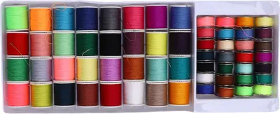 Imagen del producto de Kit de hilo de poliéster: 32 bobinas de plástico y 28 bobinas de metal, con múltiples colores, para coser proyectos