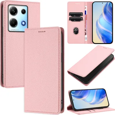Produktbild von Litchi Leder Handyhülle für Infinix Note 30 4G/Note 30 5G Wallet Kartenfächer Standfunktion Hülle Pink