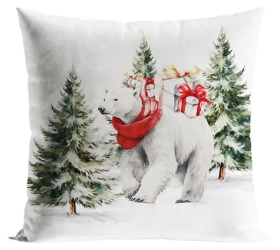 Produktbild von Markizeta Samt Kissenhülle Weihnachten Eisbär Geschenke 45x45 cm