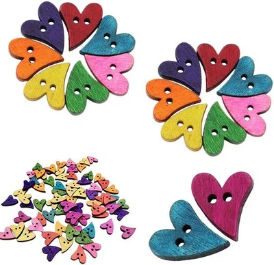 Image de Boutons en bois en forme de cœur, 21 x 17 mm, multicolores