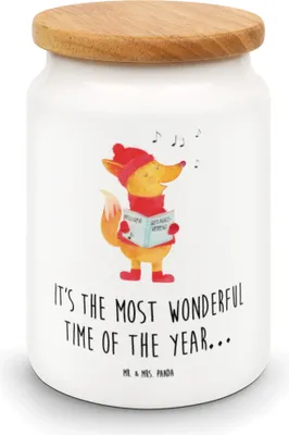 Produktbild von Mr. & Mrs. Panda Dose Fuchs Sänger - Weiß - Geschenk, Weihnachtslieder, Weihnachten, Snackdose, zuckerdose, Vorratsdose, Heiligabend, Winter, behälter, salzdose, Singen