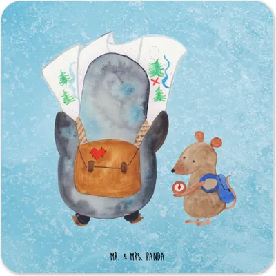 Produktbild von Mr. & Mrs. Panda Untersetzer für Gläser Pinguin & Maus Wanderer 15er Set - Eisblau - Geschenk, Wandern, Pinguine, Coaster, Ausflug, Abenteuer, Tischuntersetzer