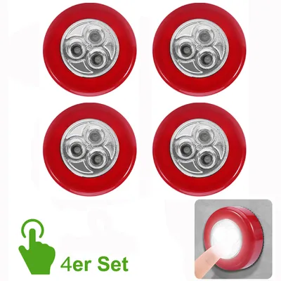 Produktbild von 4 Stück LED Schrankleuchte Touchlampe Selbstklebend Nachtlicht Batteriebetrieben Unterbauleuchte, Rot