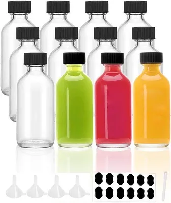 Produktbild von Famanu Mini-Flaschen Set 12 Stück 60 ml mit Trichter und Etiketten – Transparent