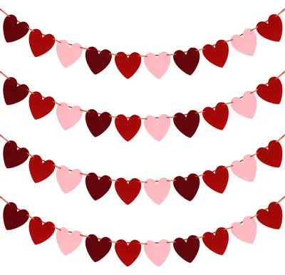 Productafbeelding van Papieren slingers - Hartjes - 1,5 m - 4 stuks - Roze en rood